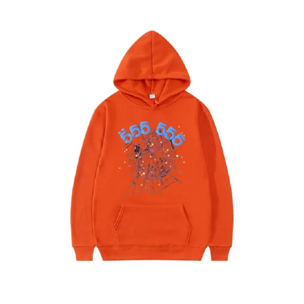 Sp5der 555555 Number Hoodie Men Orange