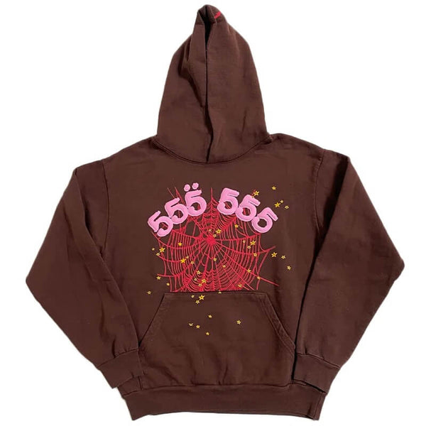 555 Printed Hoodie – Brown